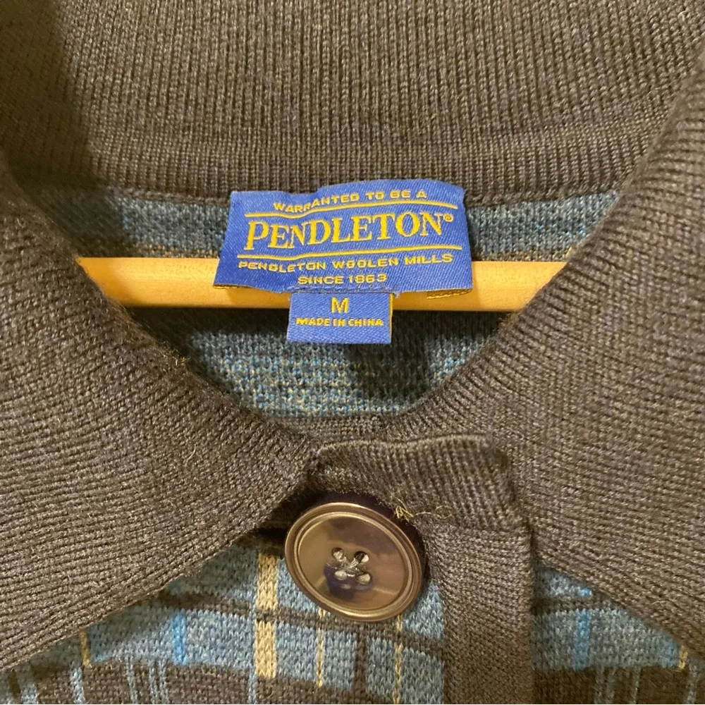 Pendleton 100% Merino Wool Women's Blue Plaid Jacket Long Line Cardigan Medium